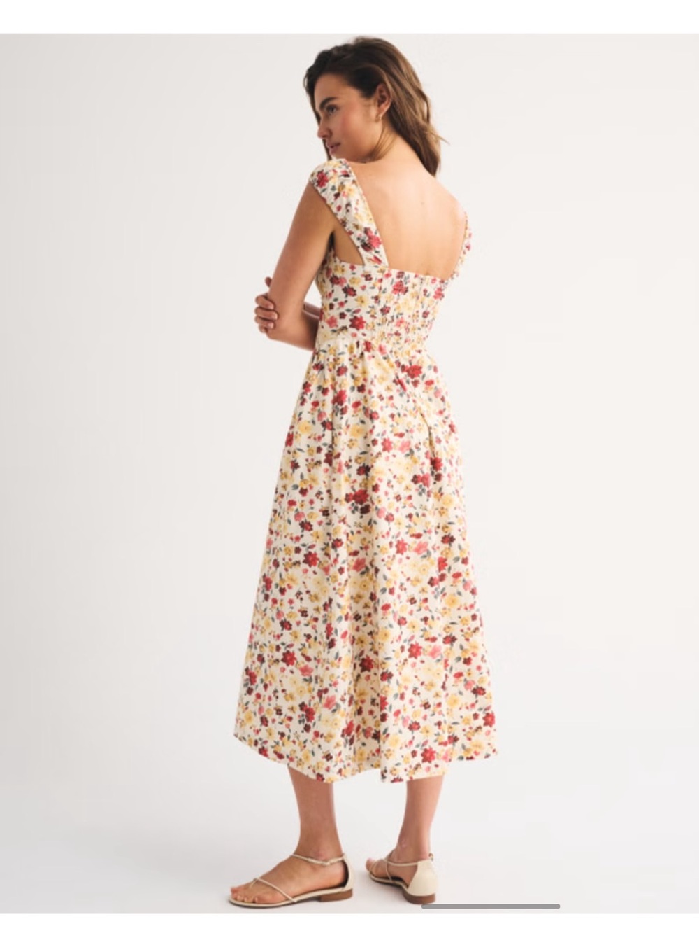 100% Cotton Bra-Free Cap Sleeve Dipped Waist Midi Dress - Picture 4 of 5